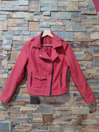 Chaqueta biker roja efecto ante Talla S mujer
