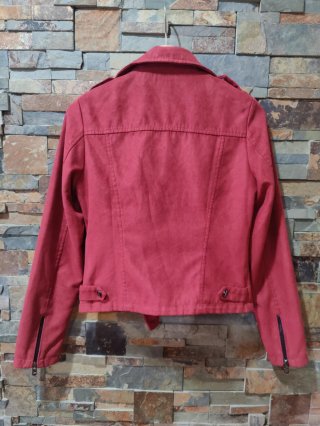 Chaqueta biker roja efecto ante Talla S mujer
