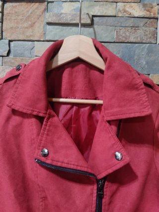 Chaqueta biker roja efecto ante Talla S mujer