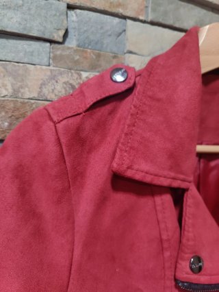 Chaqueta biker roja efecto ante Talla S mujer