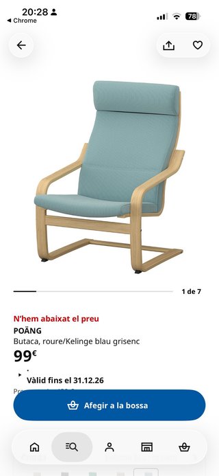 Sillón IKEA POÄNG madera y cojín azul