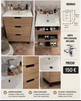 Mueble de baño con grifo cascada