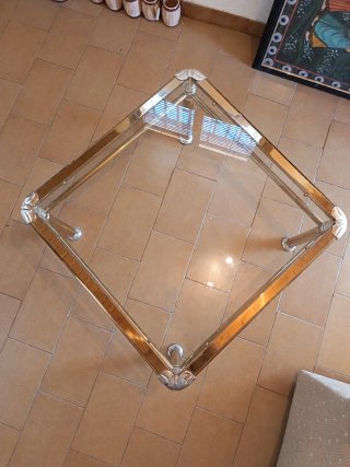 Mesa de centro cristal y metal dorado