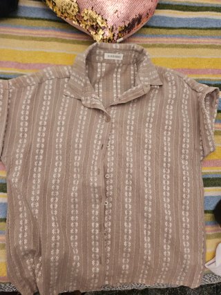 Camisa S Beige/Verde Estampada