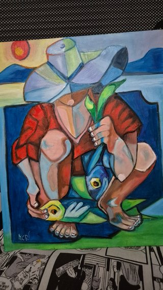 Pintura al óleo cubista: Pescador