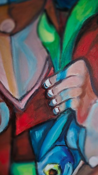 Pintura al óleo cubista: Pescador