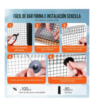 Malla Antipalomas Solar Negra  20cm x 30m