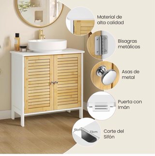 Armario Baño Bambú y Madera Blanco