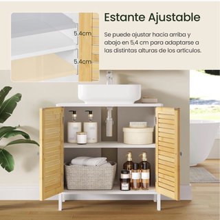 Armario Baño Bambú y Madera Blanco