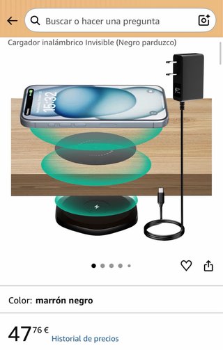 Cargador inalámbrico invisible bajo mesa + adaptad