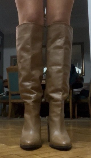 Botas altas tacón piel marrón