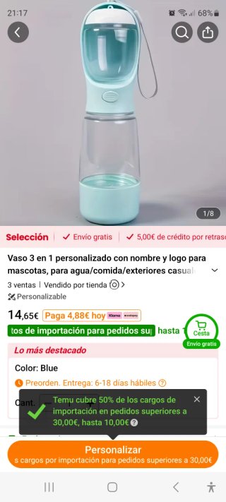 Bebedero Portátil Conederoy Azul