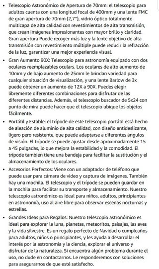 Telescopio 70mm Apertura 400mm