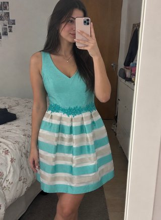 Vestido de fiesta/eventos turquesa y beige