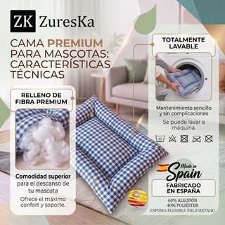 Cama Perro/Gato Vichy Azul 54x40 cm