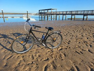 Bicicleta negra de paseo.Tiene dinamo para el faro
