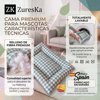 Cama perro/gato 54x40 cm Vichy Verde