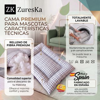 Cama perro/gato 54x40 cm Vichy Gris