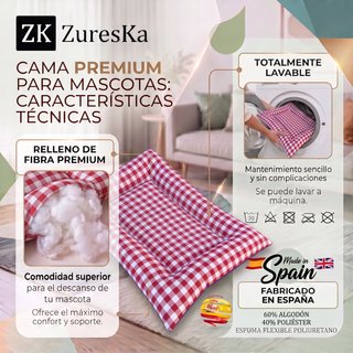 Cama perro pequeño mediano 70x48cm Vichy Granate