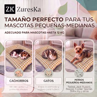 Cama perro pequeño mediano Vichy Mostaza 70x48cm