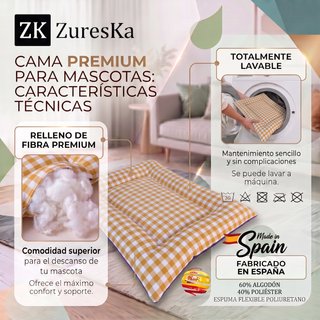Cama perro pequeño mediano Vichy Mostaza 70x48cm