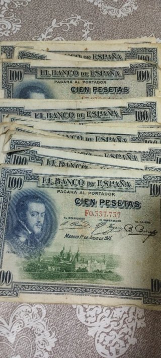 Lote de 20 billetes de 100 pesetas 1925 Felipe II