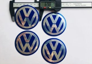 4 CHAPAS PEGATINA DE CENTRO DE RUEDA VW AZUL 70MM