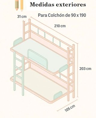 Litera abatible horizontal metálica NYC 2 camas