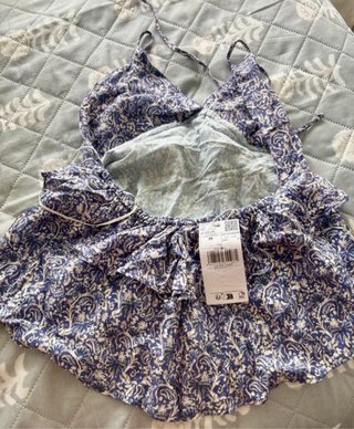 Top Mango Estampado Azul y Blanco