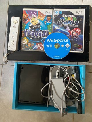 Consola Wii Negra + 3 Juegos y Accesorios