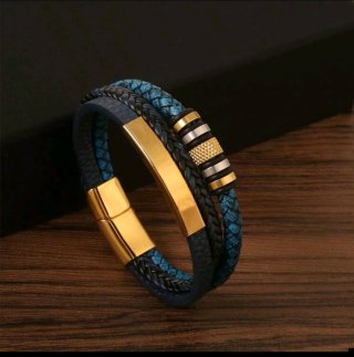 Bracciale Uomo in Pelle Intrecciata 21cm