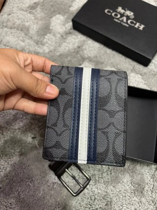 Coach Set Cinturón y Cartera Negro/Gris