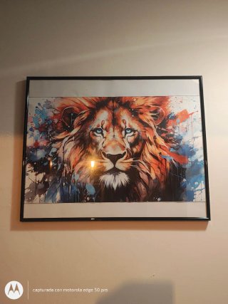 Cuadro León Acuarela Multicolor