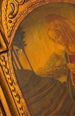 Trittico Devozionale Legno Dorato Stile Neo-Gotico