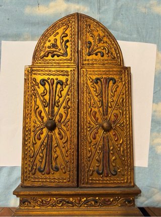 Trittico Devozionale Legno Dorato Stile Neo-Gotico