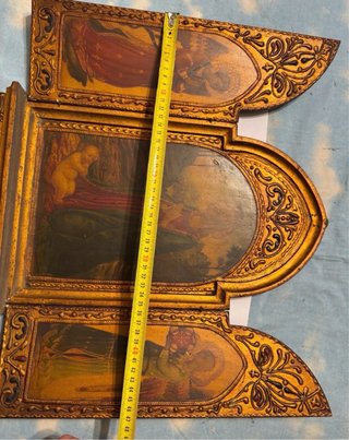 Trittico Devozionale Legno Dorato Stile Neo-Gotico