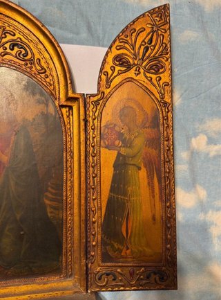 Trittico Devozionale Legno Dorato Stile Neo-Gotico