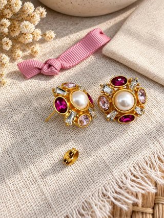 Pendientes con cristales Swarovski Dorados y Rosas