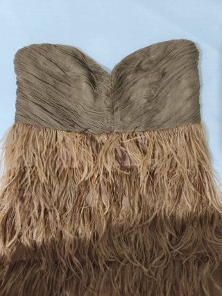 Vestido Fiesta Zara Plumas Marrón Talla M