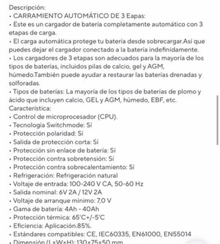 Cargador Baterías Coche/Moto 6V/12V 2A