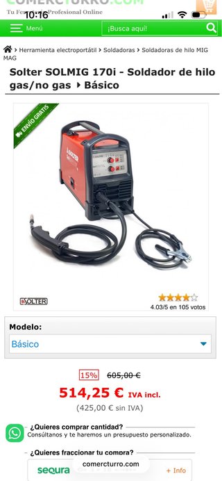 Soldadora Solter SolMIG170i Hilo
