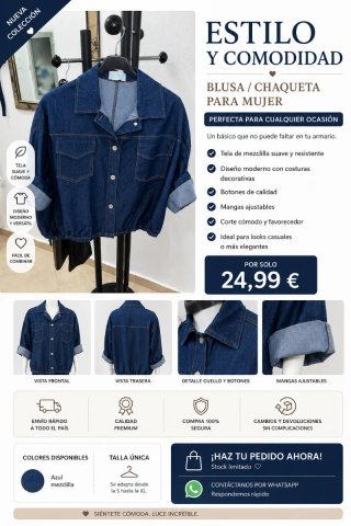 Blusa/Chaqueta Mezclilla Mujer Talla Única