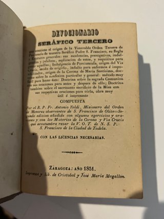 Devocionario Seráfico Tercero (1851) + Manuscrito