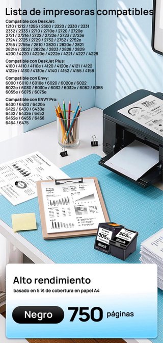 2 Cartuchos HP 305XL Negro Compatibles 750 Paginas