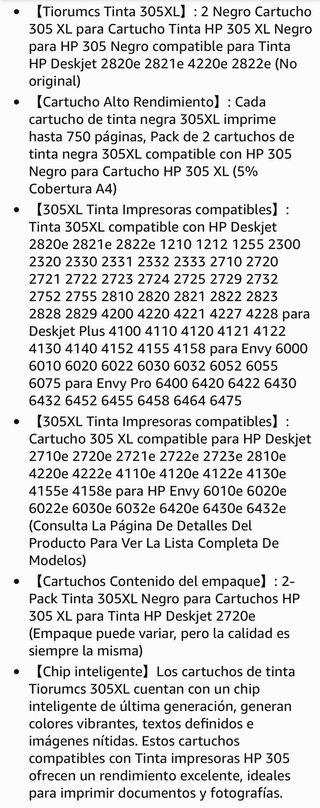 2 Cartuchos HP 305XL Negro Compatibles 750 Paginas
