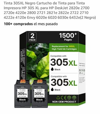 2 Cartuchos HP 305XL Negro Compatibles 750 Paginas