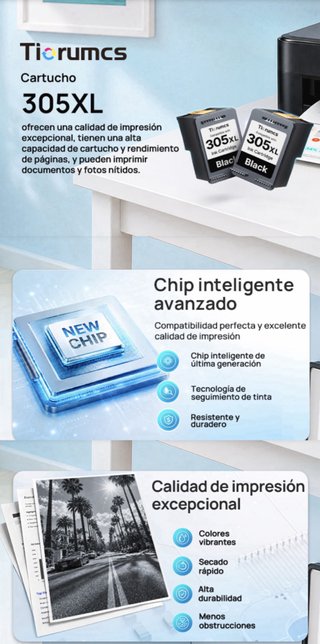 2 Cartuchos HP 305XL Negro Compatibles 750 Paginas
