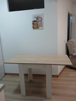 Mesa cocina extensible roble y blanca