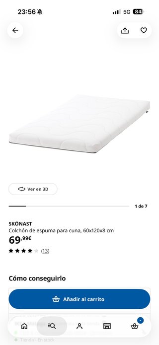 Colchón cuna SKÖNAST IKEA 60x120x8cm