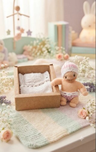 Muñeco inspiración waldorf en caja cuna